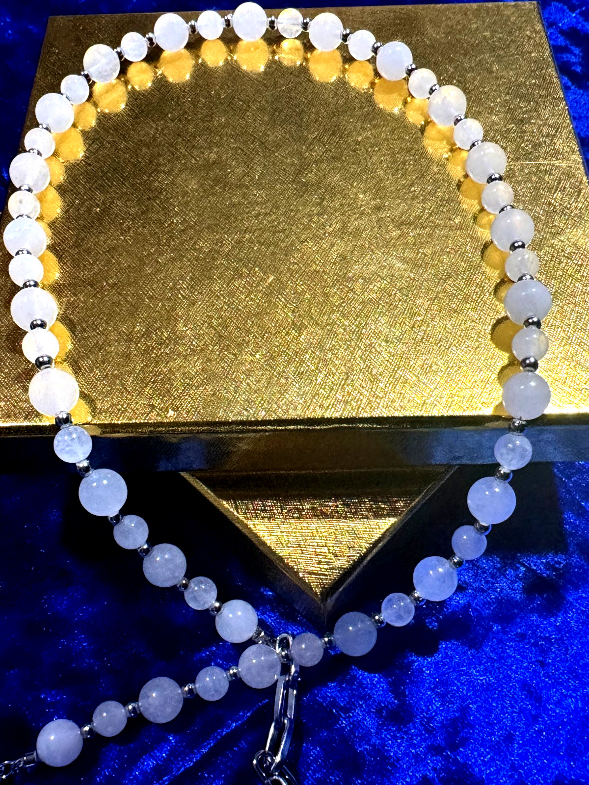 White Jade Beaded Tennis Necklace Chain 8Mm & 6 Mm 20″ + 4″ Natural Gemstone