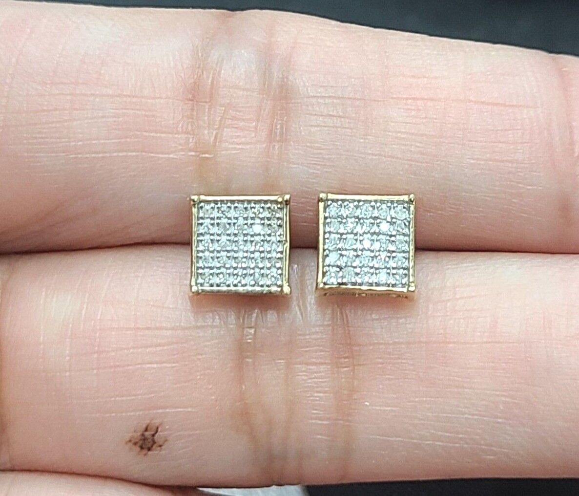 DEAL!10K Gold Genuine Natural Pave Diamonds Square Kite Earrings 0.15ct 7.10MM