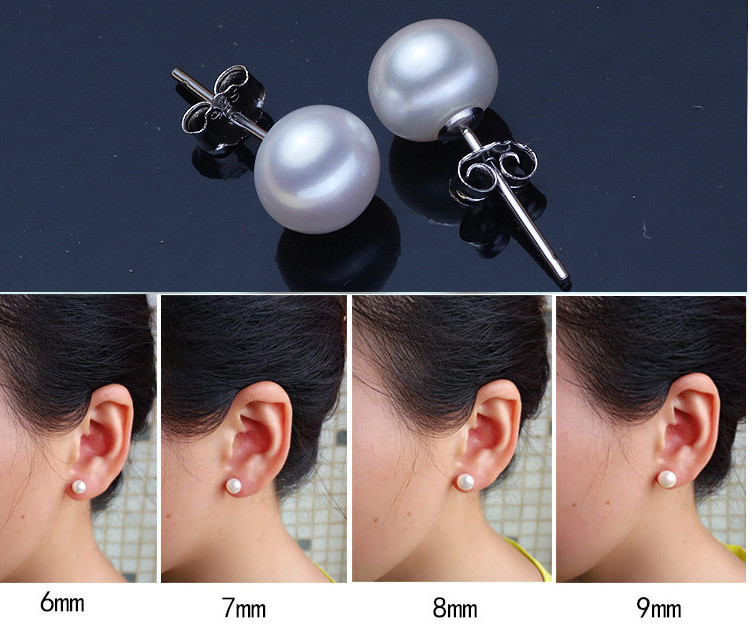 925 Sterling Silver Genuine Cultured Freshwater 7mm Pearl Stud Earrings Gift Box