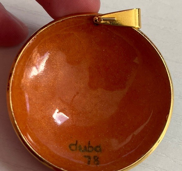Enamel And Metal Necklace Pendant – Hand Painted “Duba 78” Flower Cloisonné