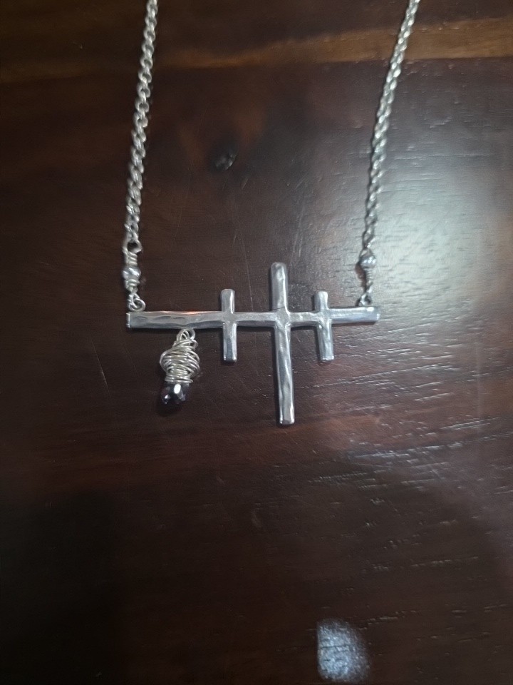 Sterling Silver 925 3 Crosses Necklace 9 Grams Red Stone