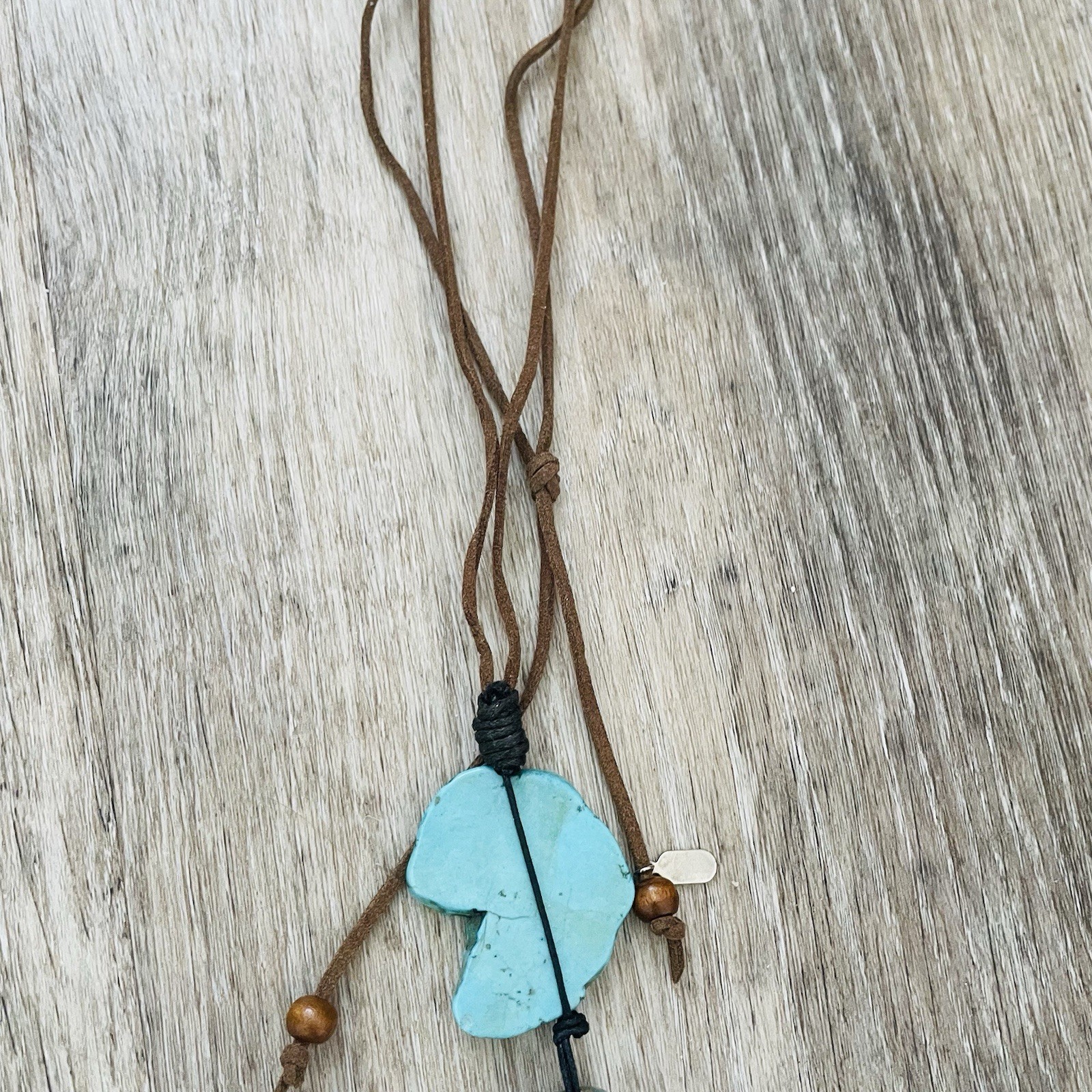 Turquoise Stone Drop Pendant Necklace – Brown Cord
