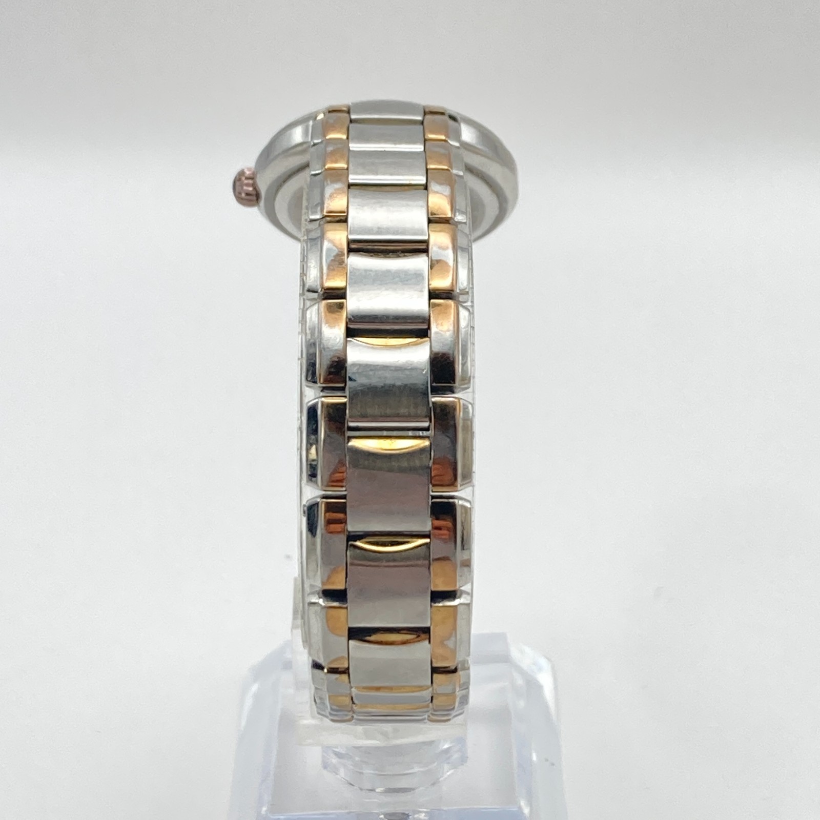 Bulova Women’s Watch Silver Rose Gold Tone FLAWED CRYSTAL 98L153 New Battery 7″