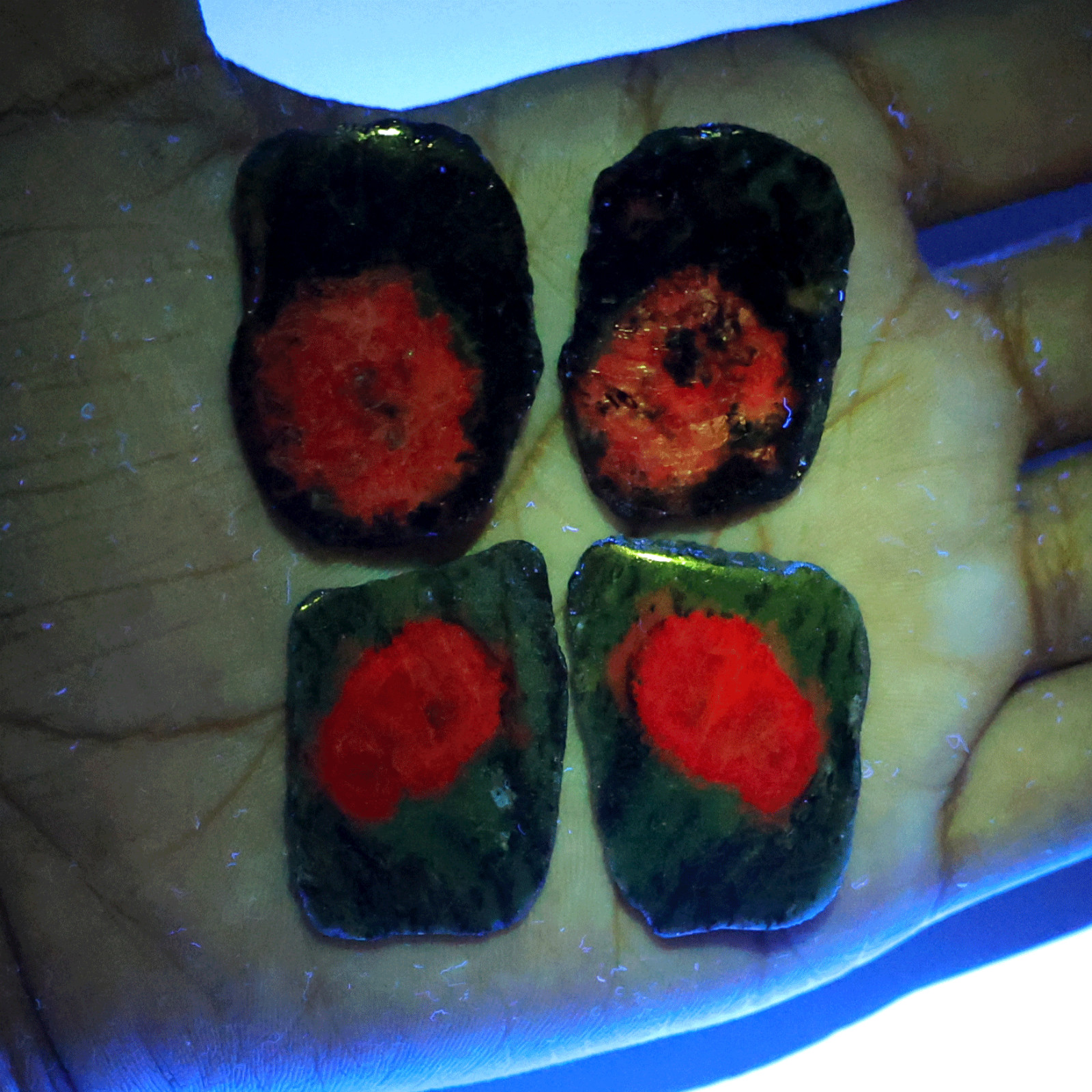 4 PC~ 2 Pairs Natural Ruby In Zoisite 32mm-35mm Matching Slices Gemstones Parcel