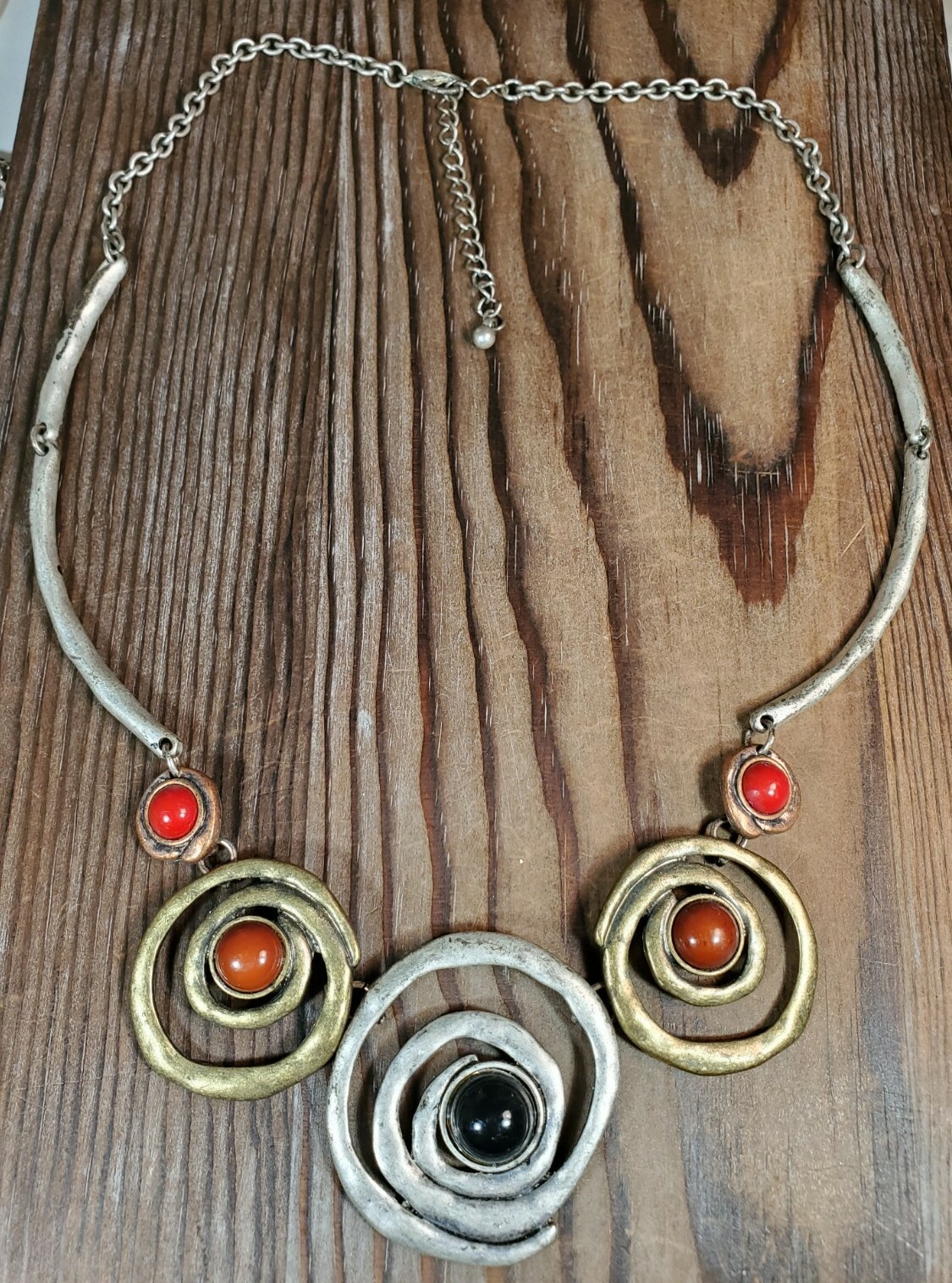 Womens Statement Necklace Gold Silver Color Swirl Rust Black 22-24″ Unique