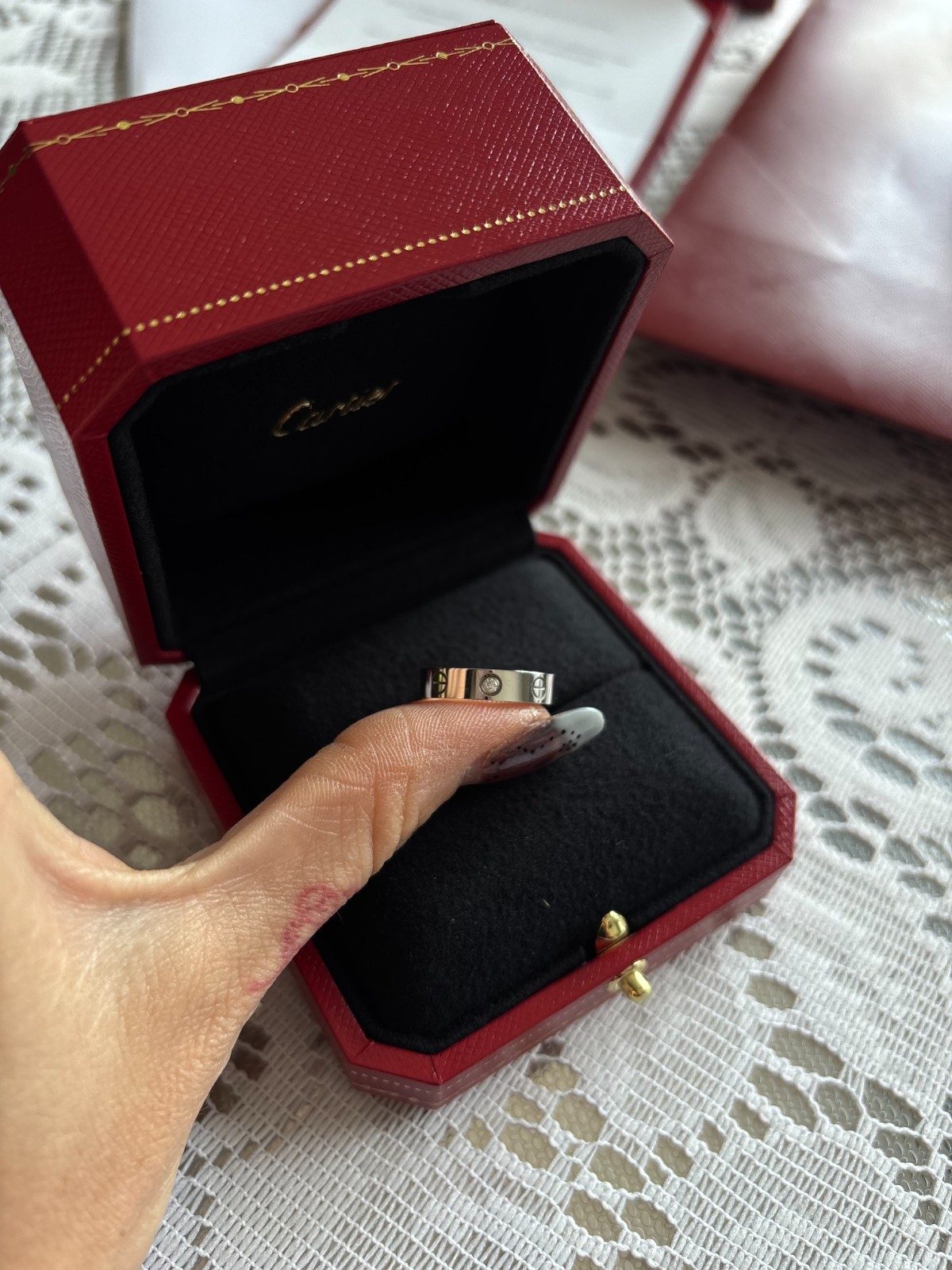 Cartier Love Ring 1 Diamond 18K White Gold Small Model Size 49 (US 5)