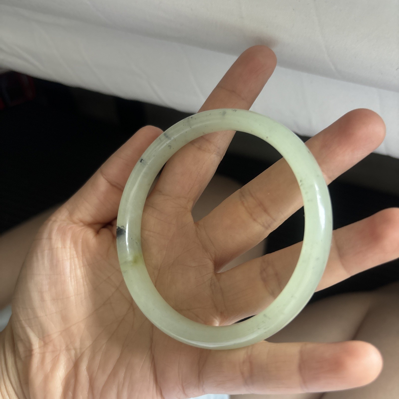 Vintage genuine jade bangle natural solid jade light green.