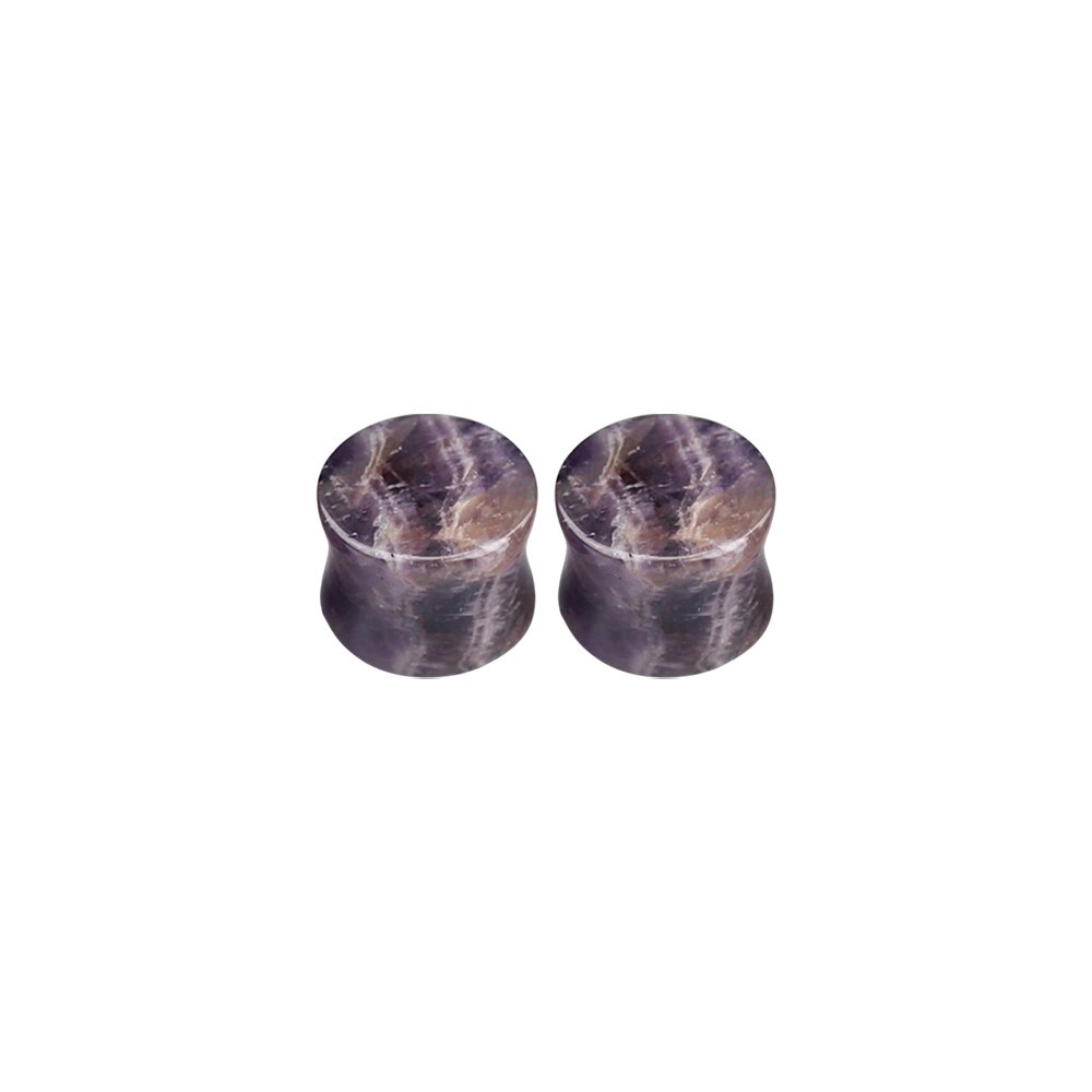 Amethyst Stone Double Flare Concave Tunnels Ear Gauges Plugs Expanders Piercing