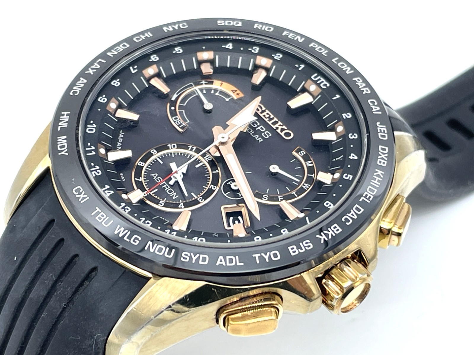SEIKO ASTRON GPS Radio Wave Solar Men’s Watch Gold case 8X53-0AC0-2 Good coditio