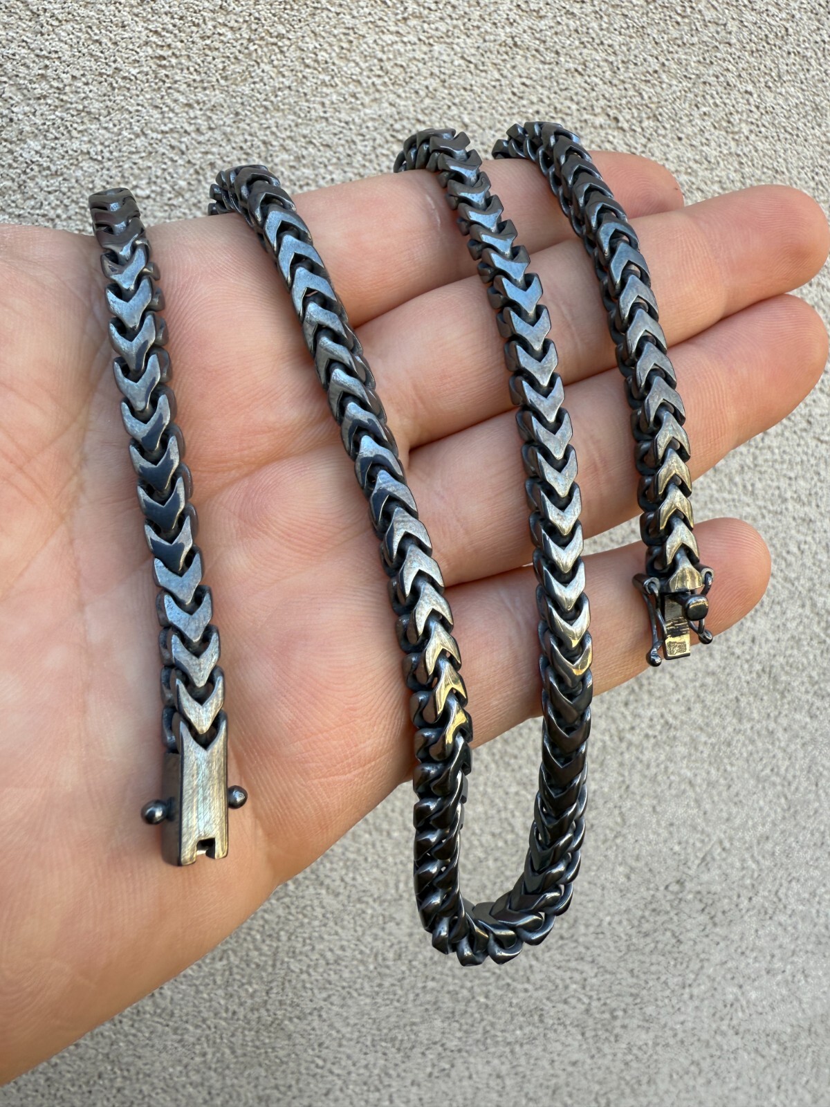 Handmade Franco Chain Necklace Black Rhodium Over Real 925 Silver Box Lock 6mm