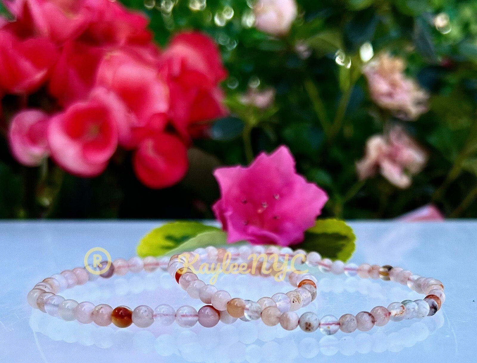 Wholesale Lot 6 Pcs Natural Flower Agate 4mm 7.5” Crystal Stretch Bracelet