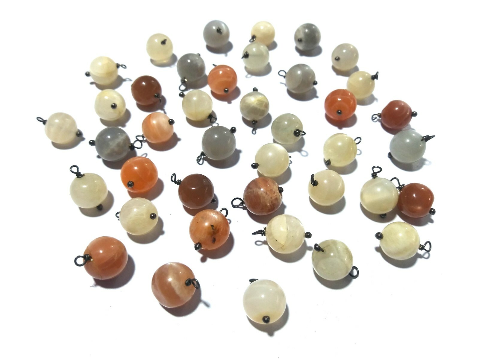 Multi Moonstone Round 9-10mm Smooth Beads Black Plated Wire Wrapped 25Pecs KG