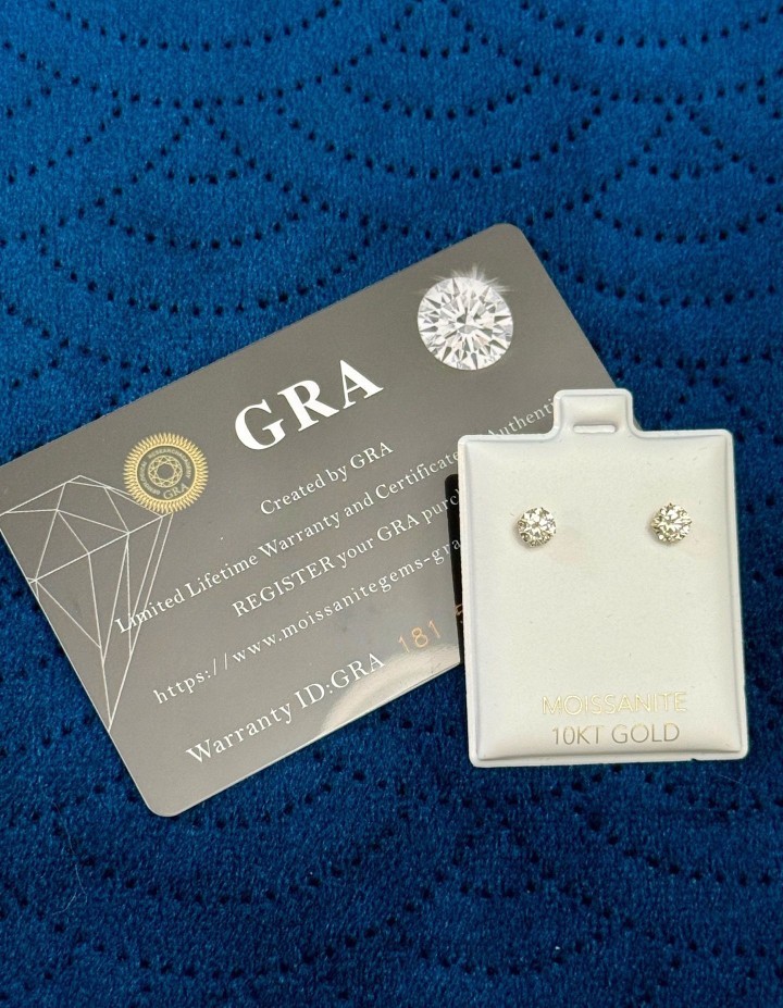 Moissanite Stud Earrings 10K Yellow Gold 5mm 1.00ctw Round VVS1 D GRA