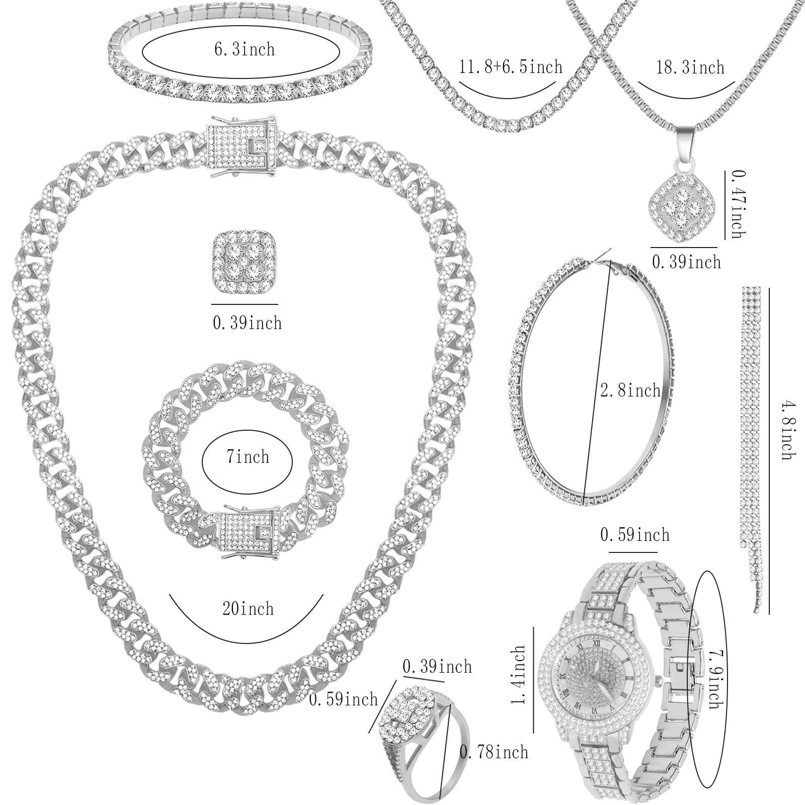 NEWITIN 13 Pieces Silver Jewelry Set for Women Adjustable,