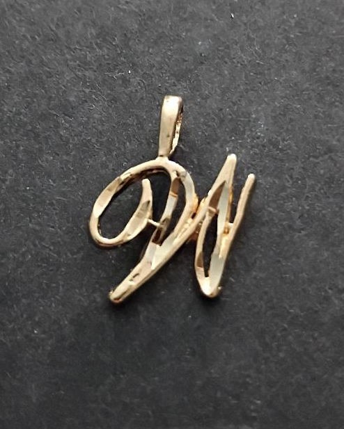 Gold Plated Initial Pendant 24k Yellow Gold Cursive Letters A to Z Diamond-Cut