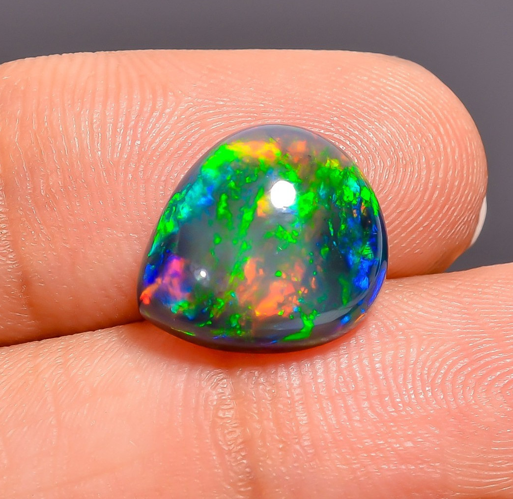 5.2 Ct Natural Black Ethiopian Opal Pear Shape Cabochon Loose Gemstone 13X11X6mm
