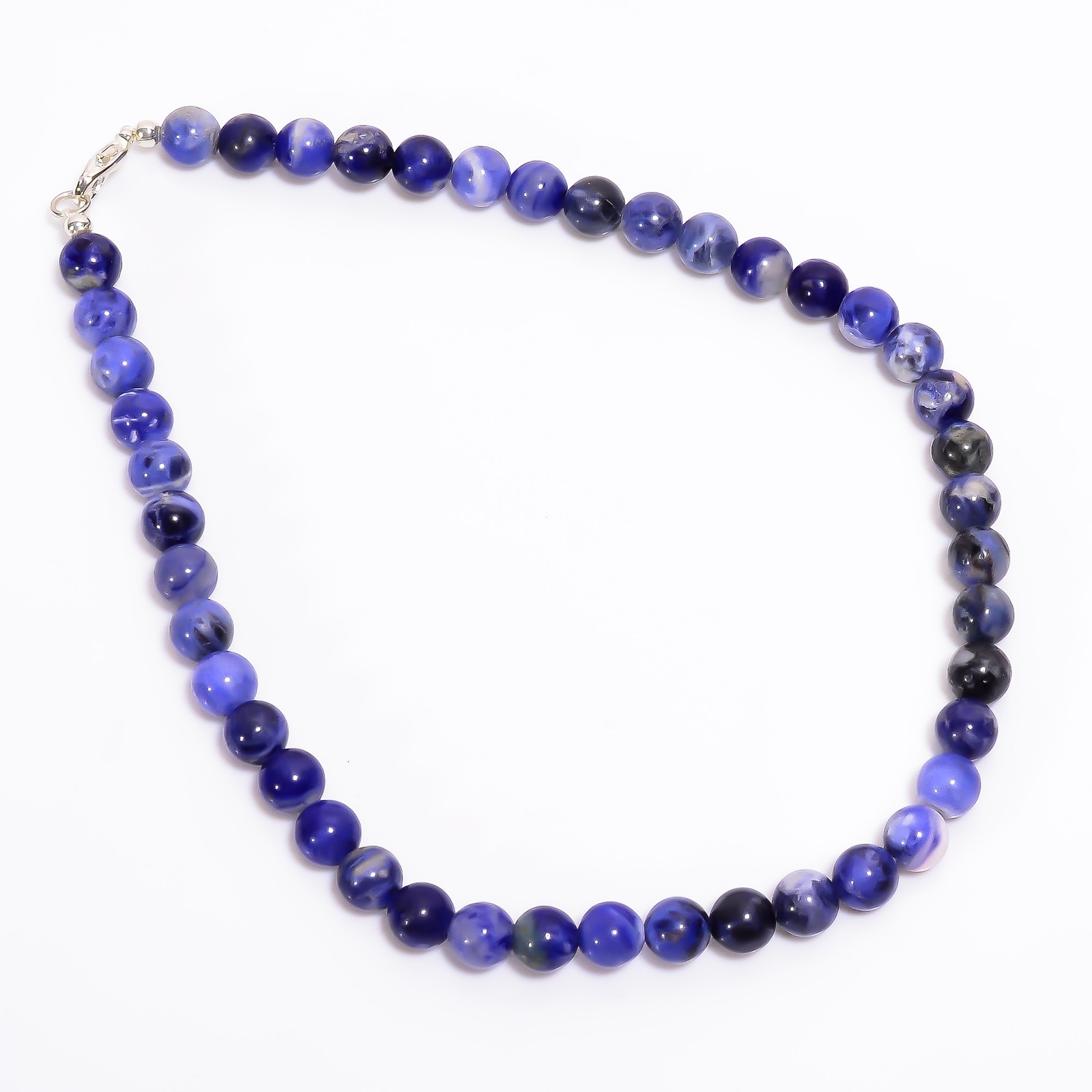 Natural Sodalite Gemstone Round 8 mm Smooth Beads 15.5″ Stretchable Necklace