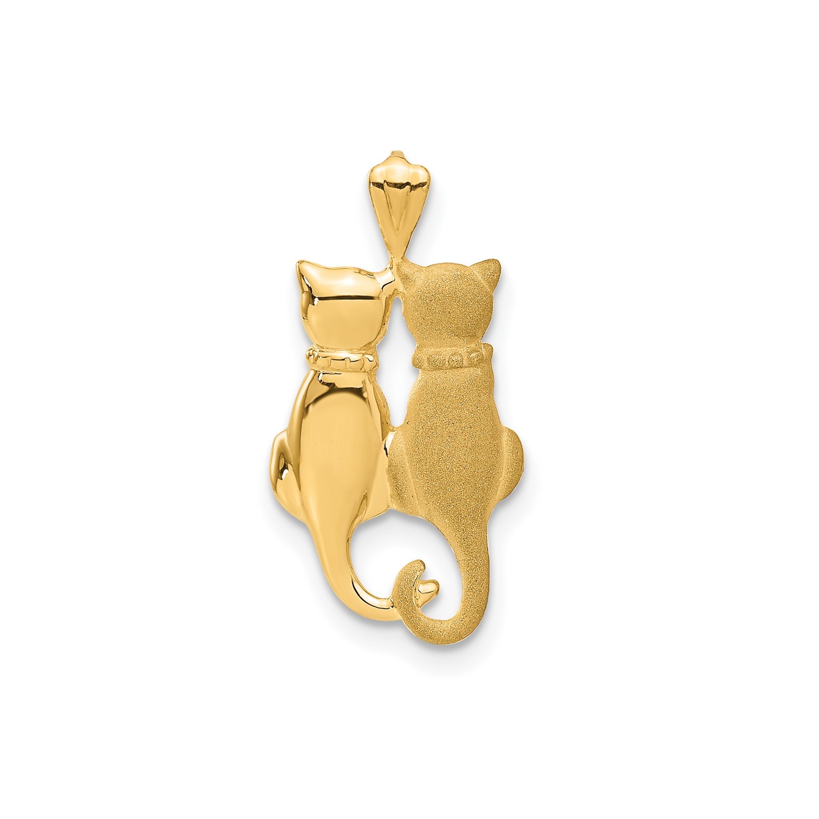14k Yellow Gold Solid Cat Pendant Entwined Tails Charm 24mm x 12mm