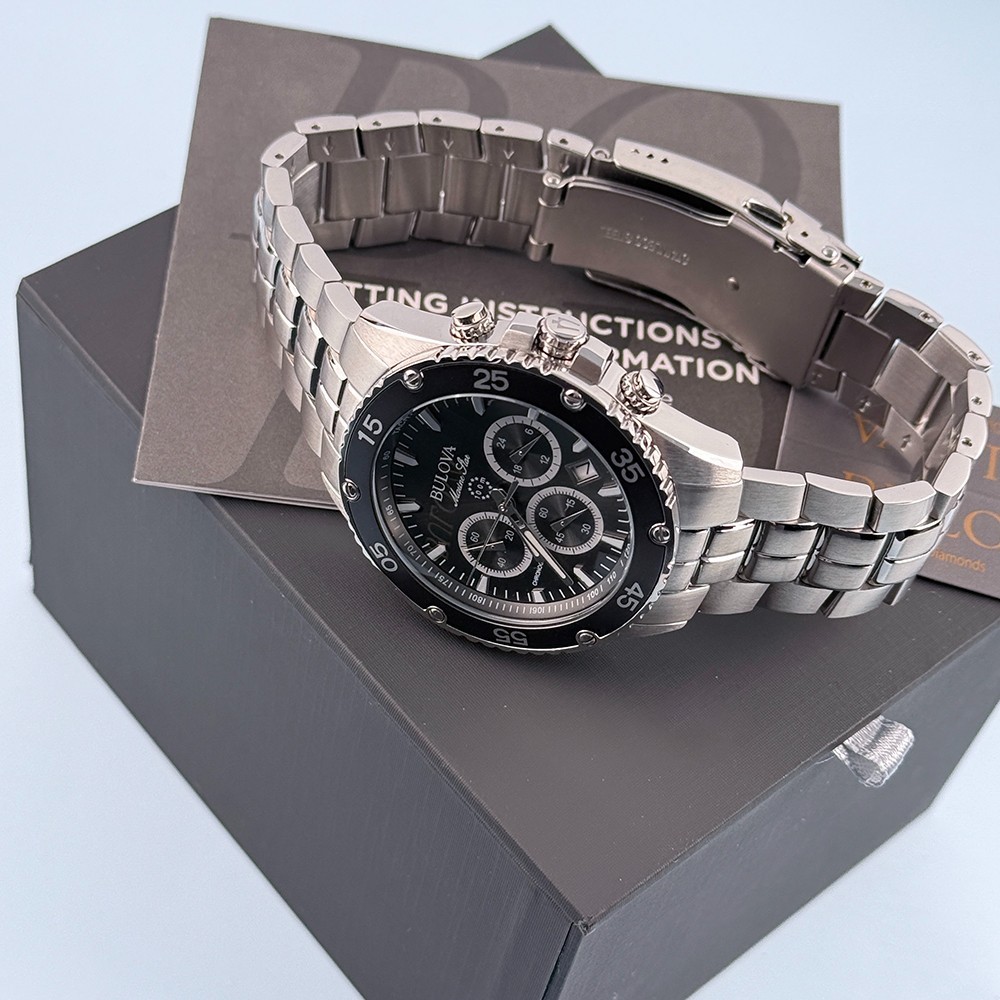 Men’s Bulova 98B401 Marine Star Chronograph Black Dial Quartz Watch 41.5mm