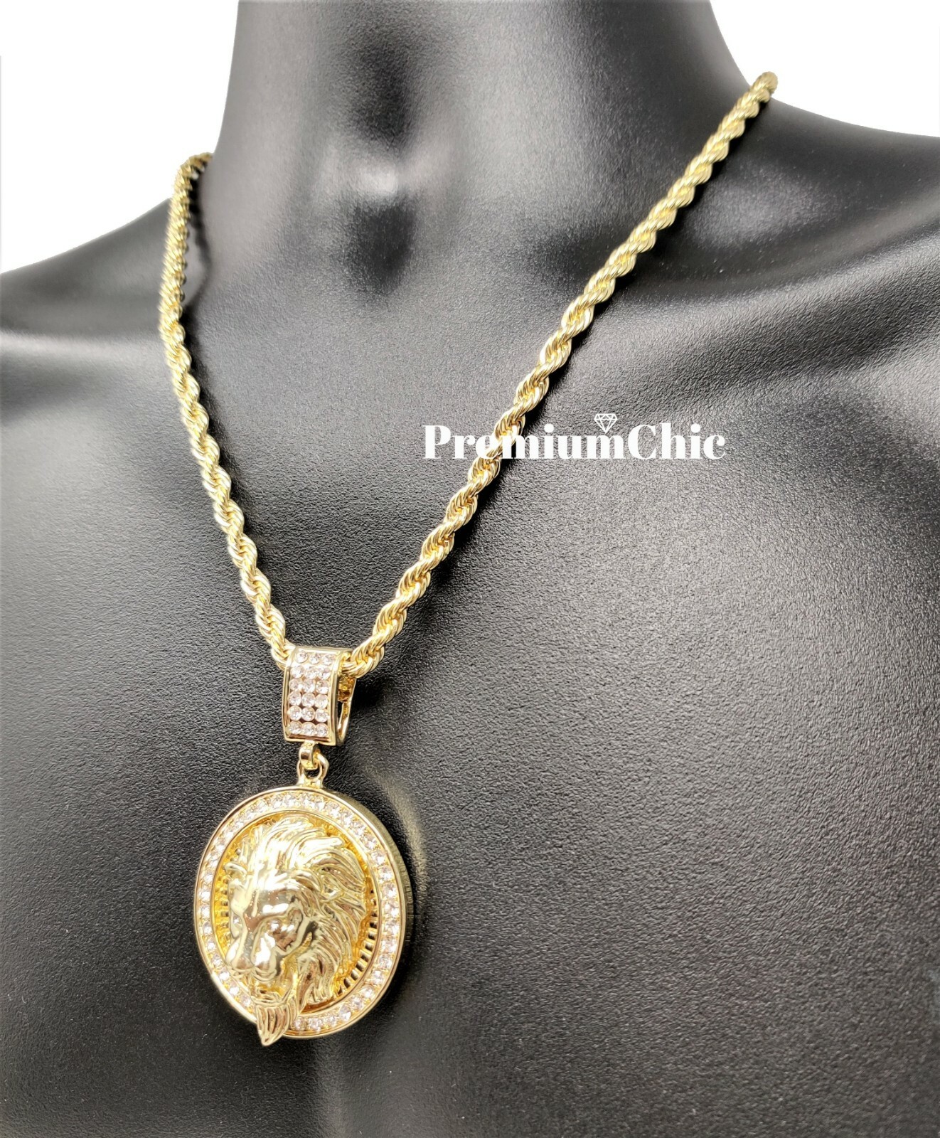 ICED Crowned Lion Pendant Necklace with Rope or Tennis Chain Plated CZ Jewelry