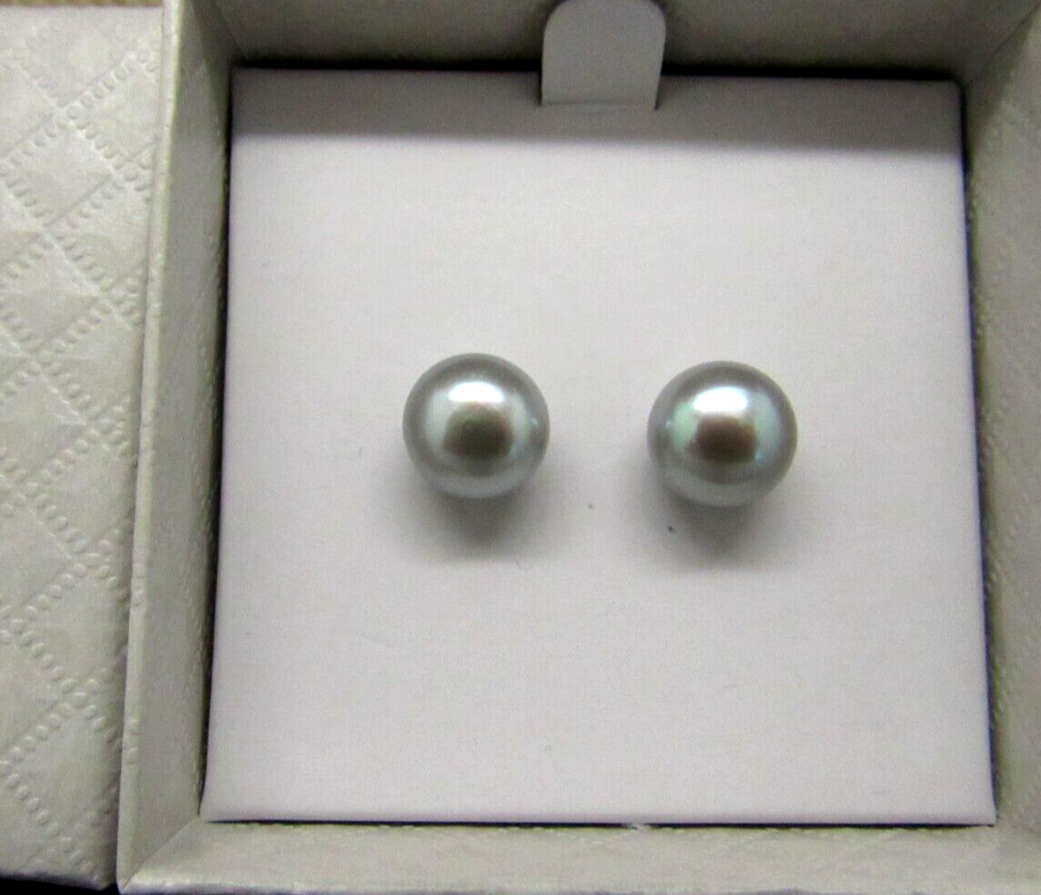 HONORA PEARL STERLING SILVER Light gray PEARL STUD EARRINGS 9MM NEW IN BOX