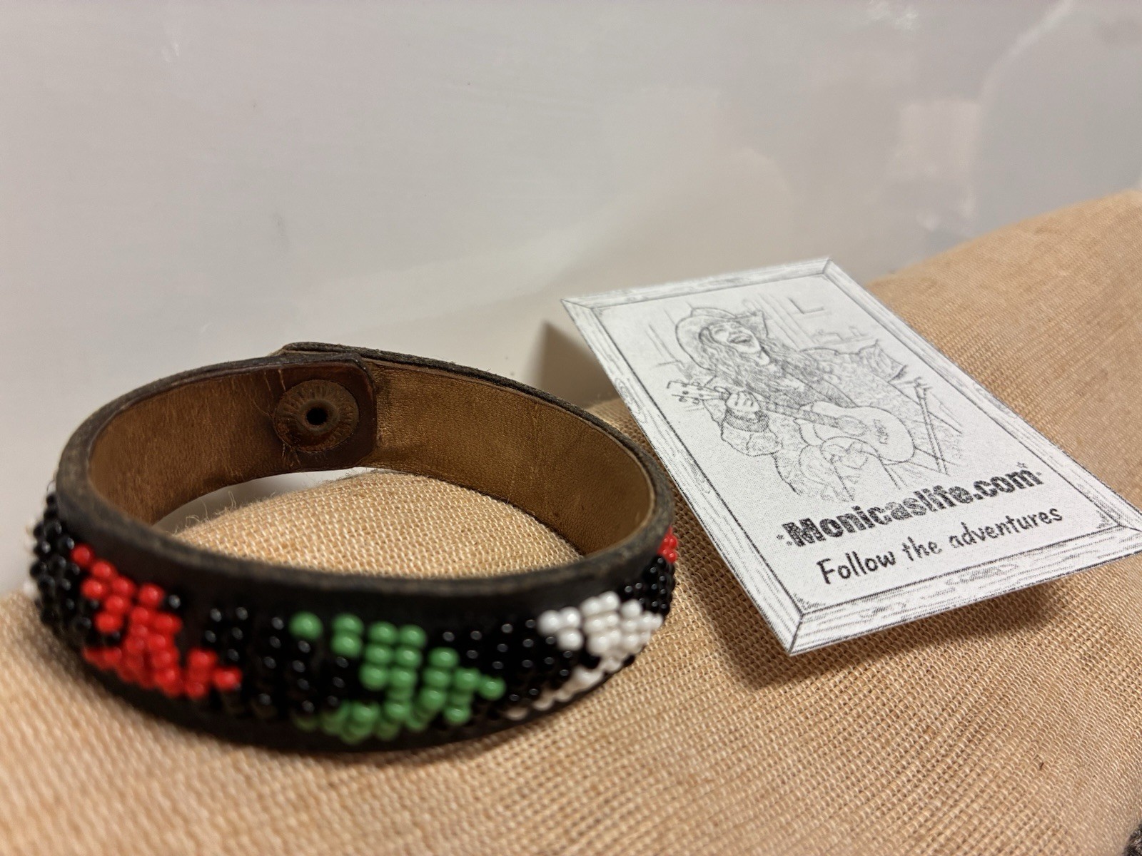 FABULOUS! COLORFUL WIDE BEADED KENYA AFRICAN CUFF BRACELET BLACK RED GREEN