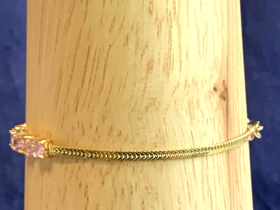14K Yellow Gold Finish Oval Cut Simulated Pink Sapphire Women Chain Barcelet