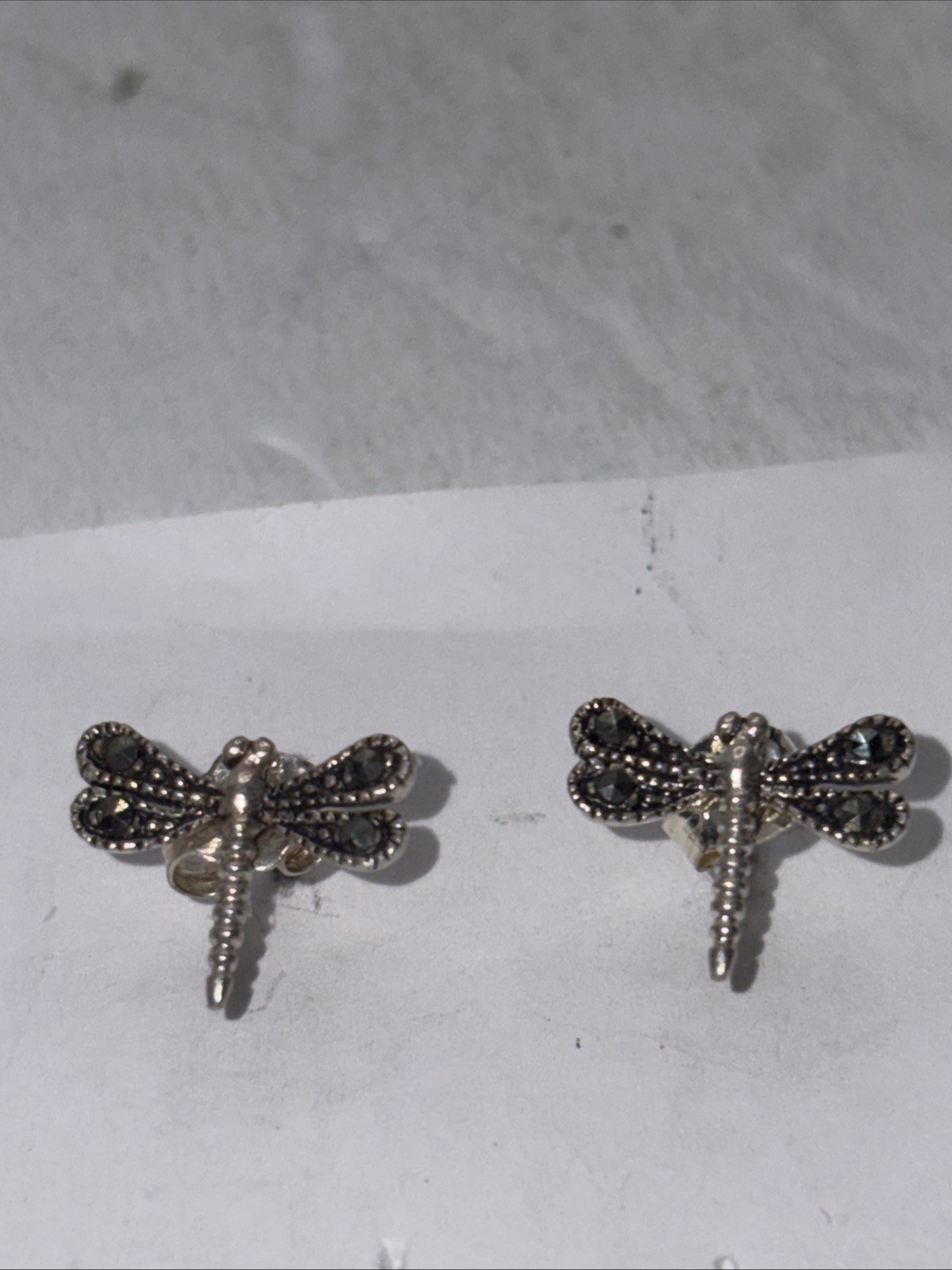 Dragonfly 925 Sterling Silver post Earrings marcasites