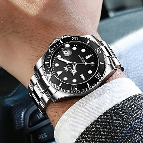 Mens Watches, Silver Dress Gold Classic Luxury Big Large 5885 steel black dial