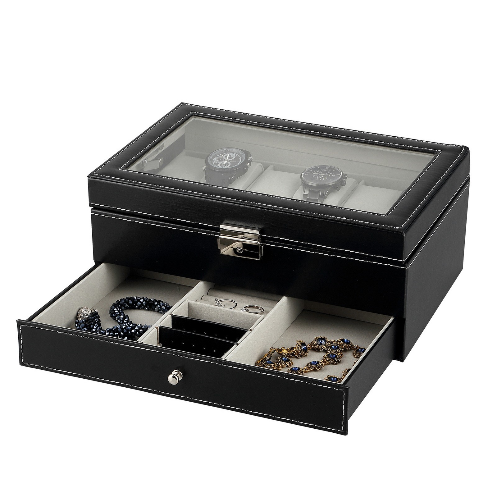 3/6/8/10/12/20/24 Slot PU Leather Watch Box Organizer Jewelry Display Storage