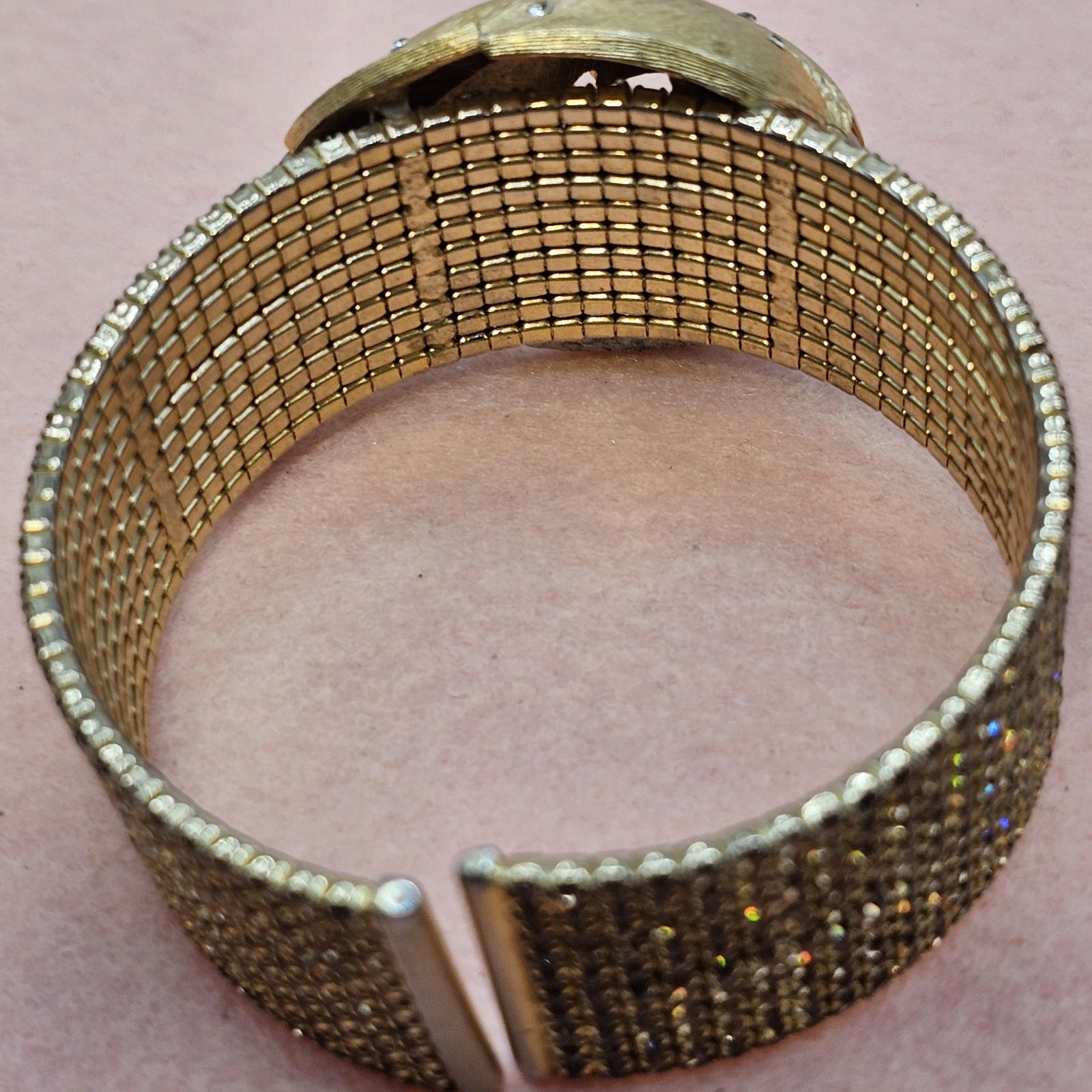 Mixed Media Amber Color Bracelet Brooch Embellished Goldtone One Of A Kind
