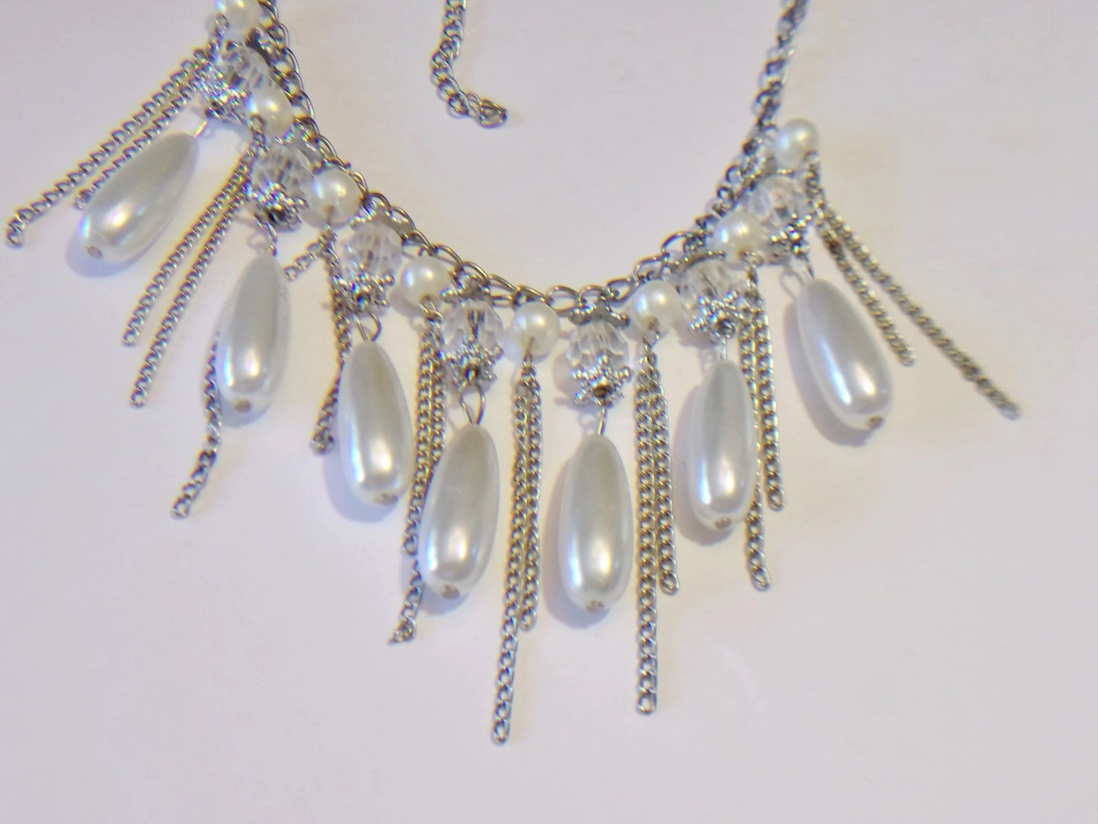 Vintage Dangle Drop Necklace Wedding Jewelry Bridal Chandelier Fringe Beaded
