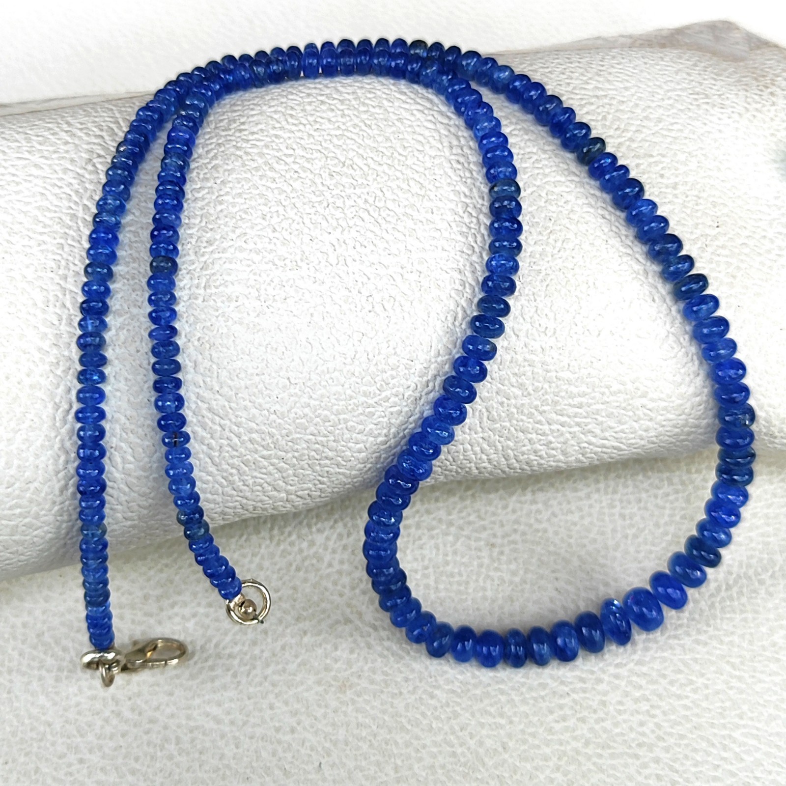 Natural Myanmar Sapphire 3-6.5mm Smooth Rondelle Beads 18″ Gemstone Necklace