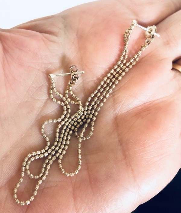 Elo7 Gold Plated Barrel Beaded Chain Attached Fronto To Back Dangle Earrings