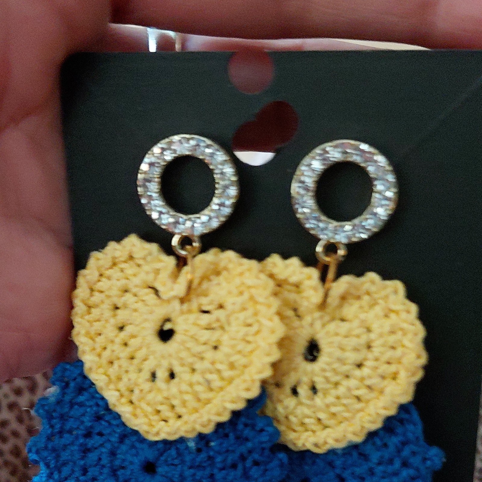 Handmade Crochet Fabric Heart Dangle/Drop Earrings Multicolor Butterfly Back