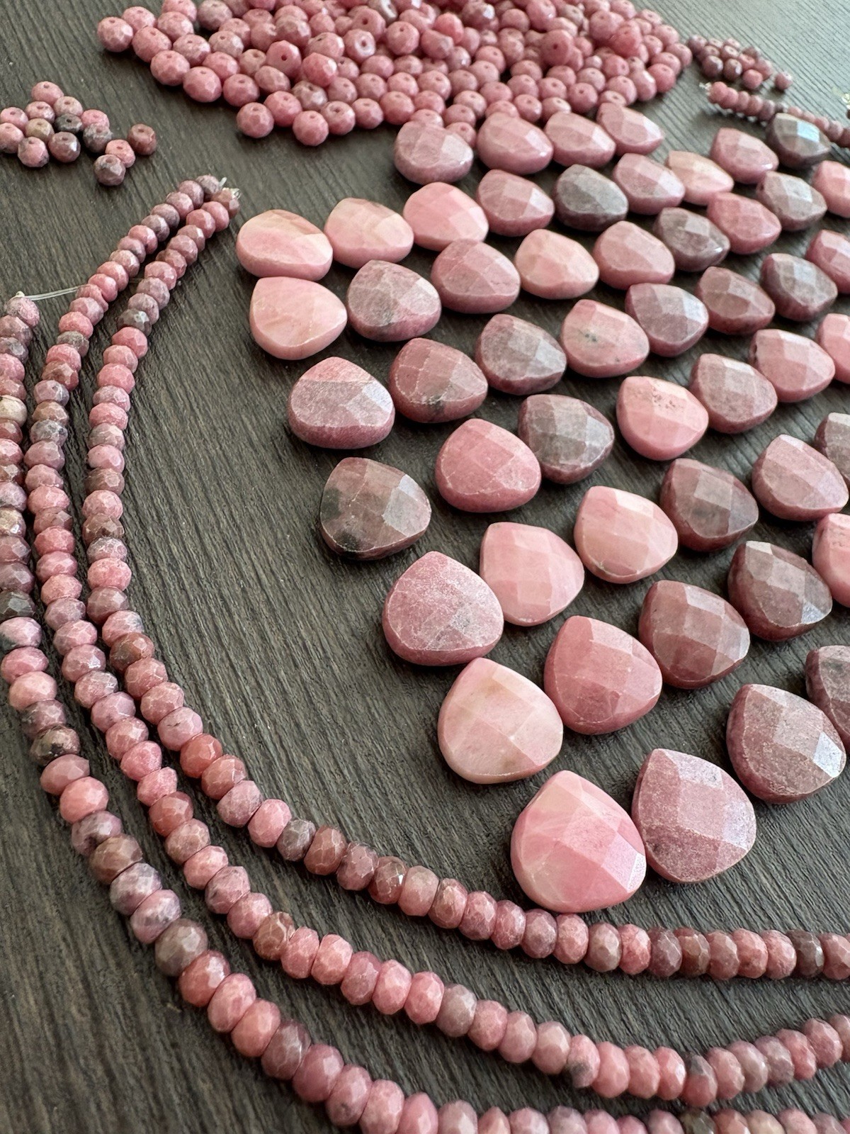 LOT Of Mixed Rhodonite Faceted Heartshape Roundelle Pink Stones Beads Read Info
