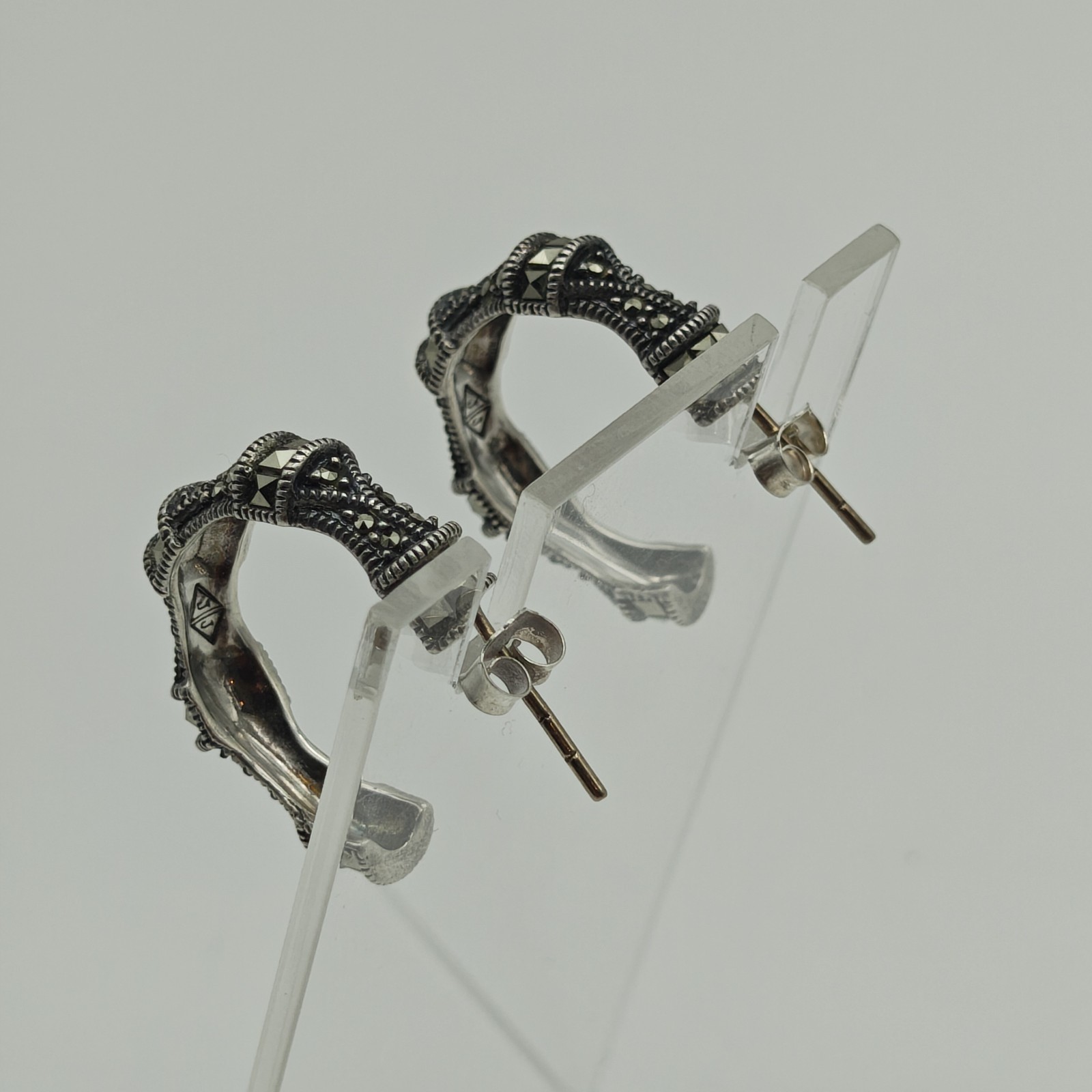 Vintage Judith Jack Sterling Silver 925 Marcasite Hoop Earrings