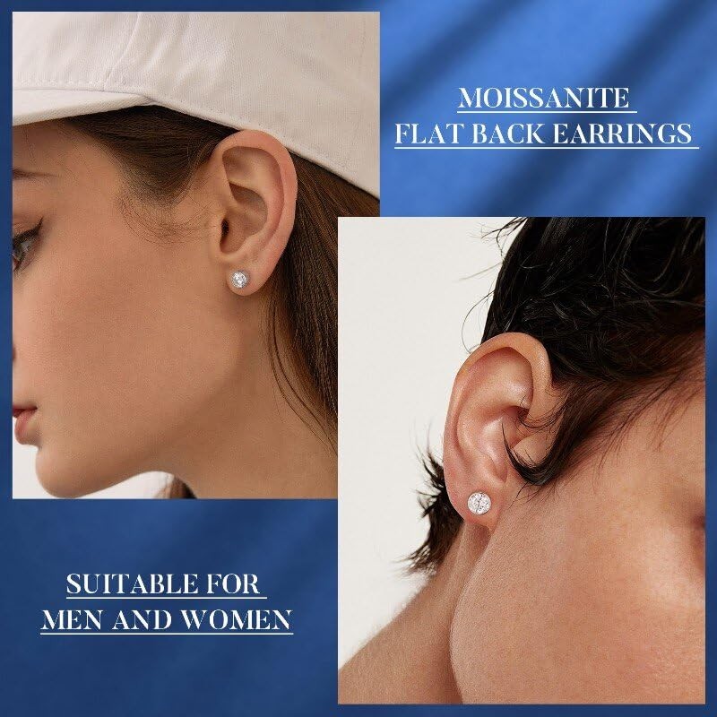 0.2-2ct Moissanite Flat Back Earrings, 925 Sterling Silver Lab Created Moissa…