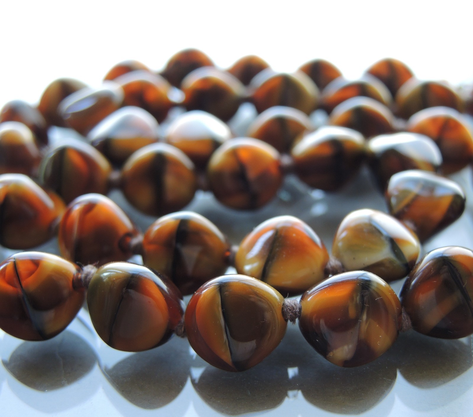 Vintage Czech Glass Necklace Lot 3 Faux Tiger Eye Snake Beads Satin Brown