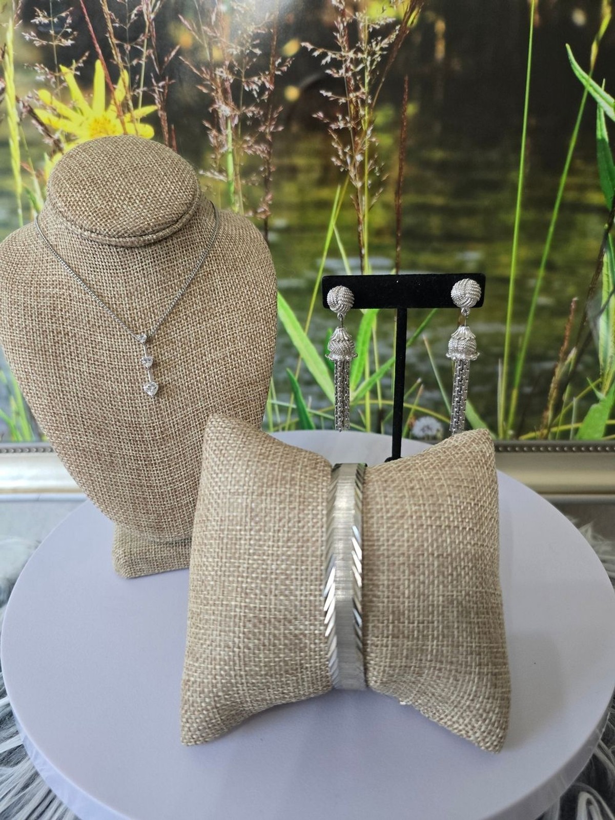 Vintage Monet Silver Tone 3 Piece Jewelry Set Necklace Clip On Earrings Bracelet