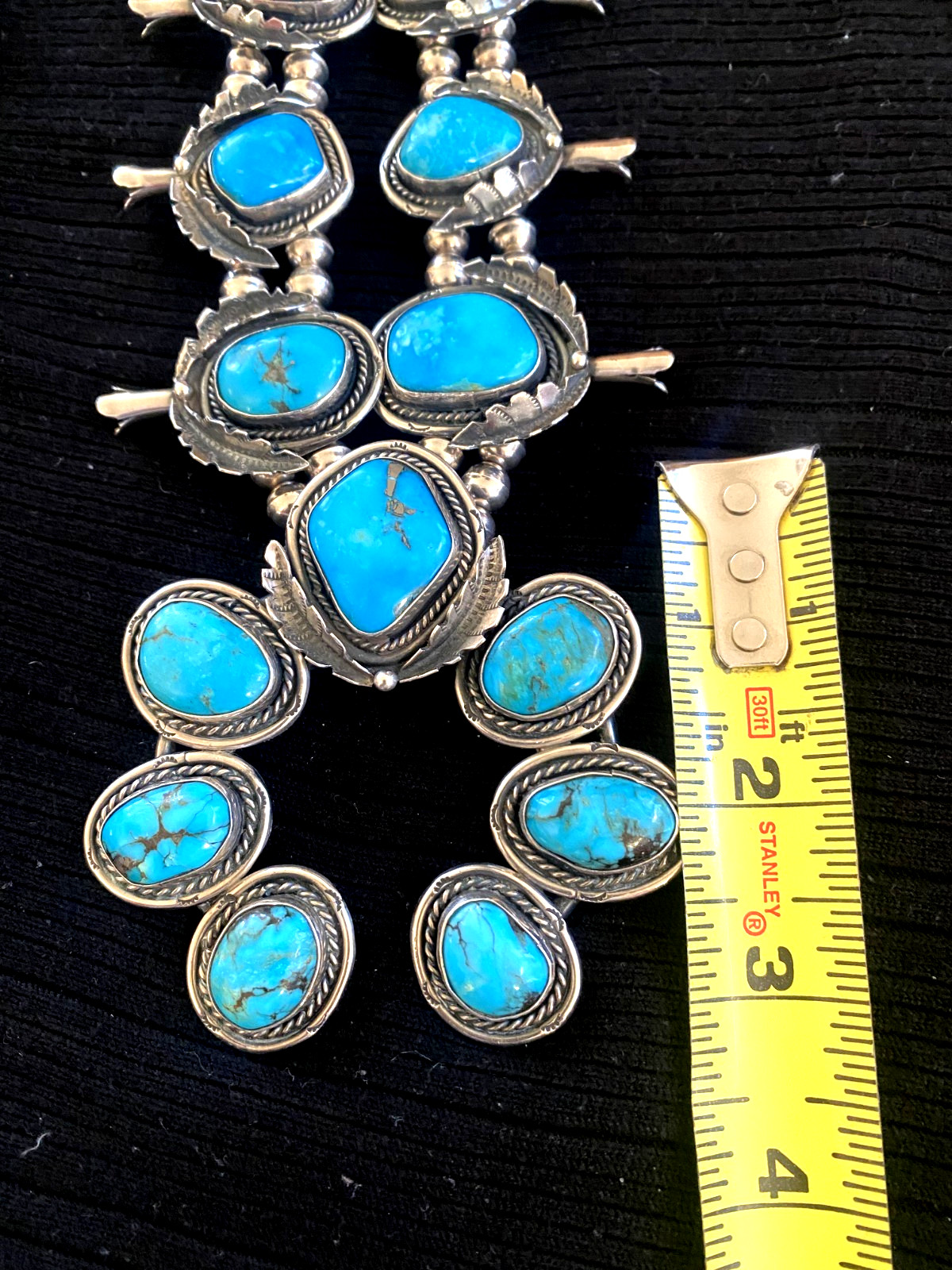 Turquoise Squash Blossom Necklace Vintage Sterling 275g