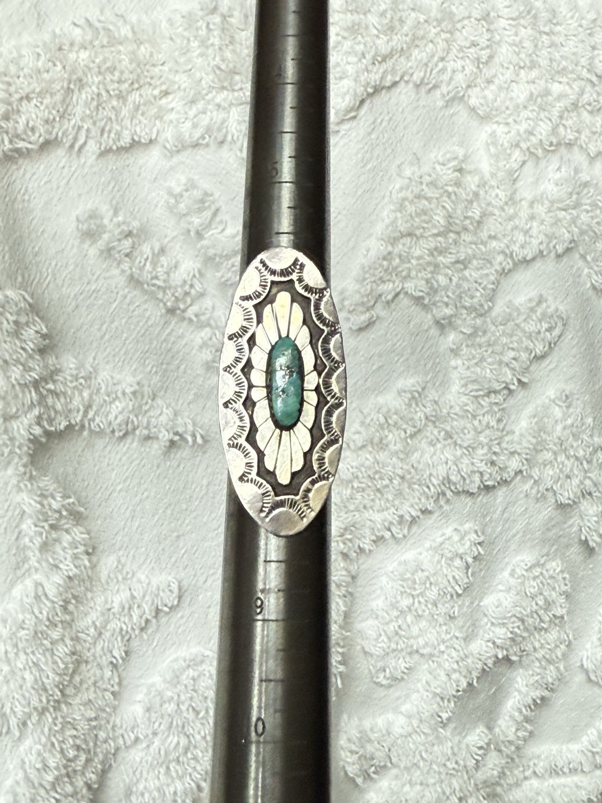 BEAUTIFUL Navajo KIRK SMITH KS Sterling Silver Turquoise Concho Statement Ring 7