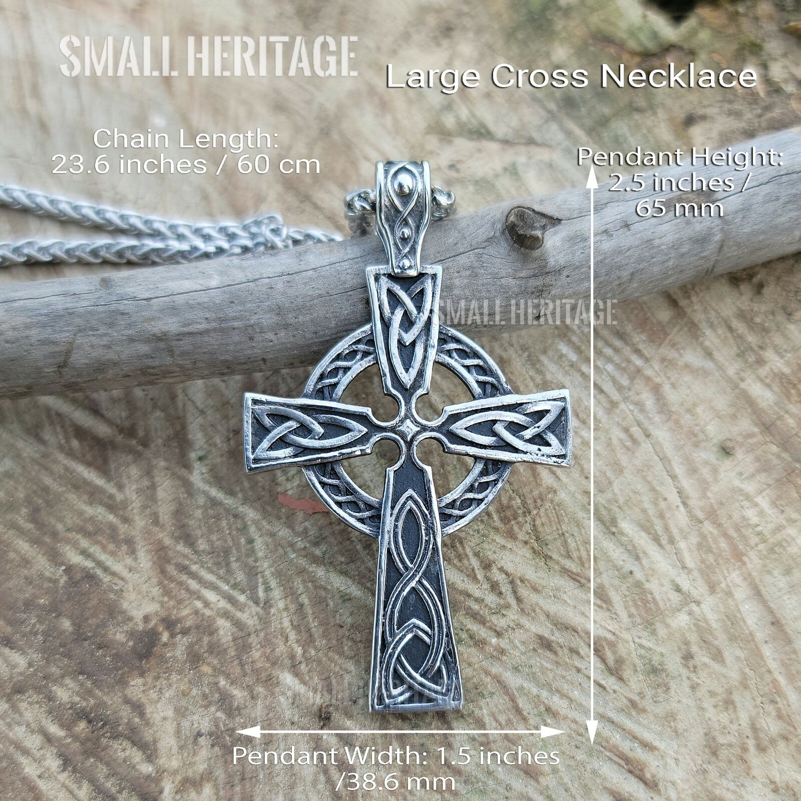 Stainless Steel Irish Celtic Cross Necklace Norse Viking Knot Large Pendant Men