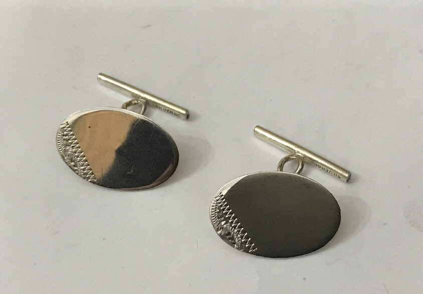 VINTAGE 925 SOLID STERLING SILVER PLAIN ENGRAVED CORNER CUFFLINKS ENGRAVABLE
