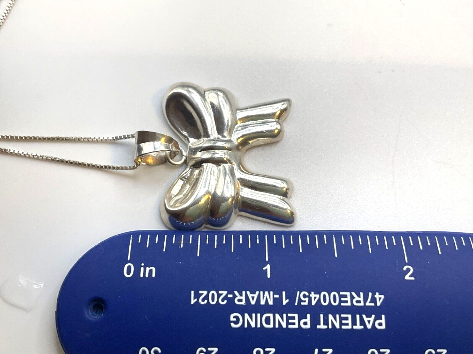 Sterling Silver Puffy Bow Pendant 1.25″ x 1.25″ on 20″ box Italian Necklace 925