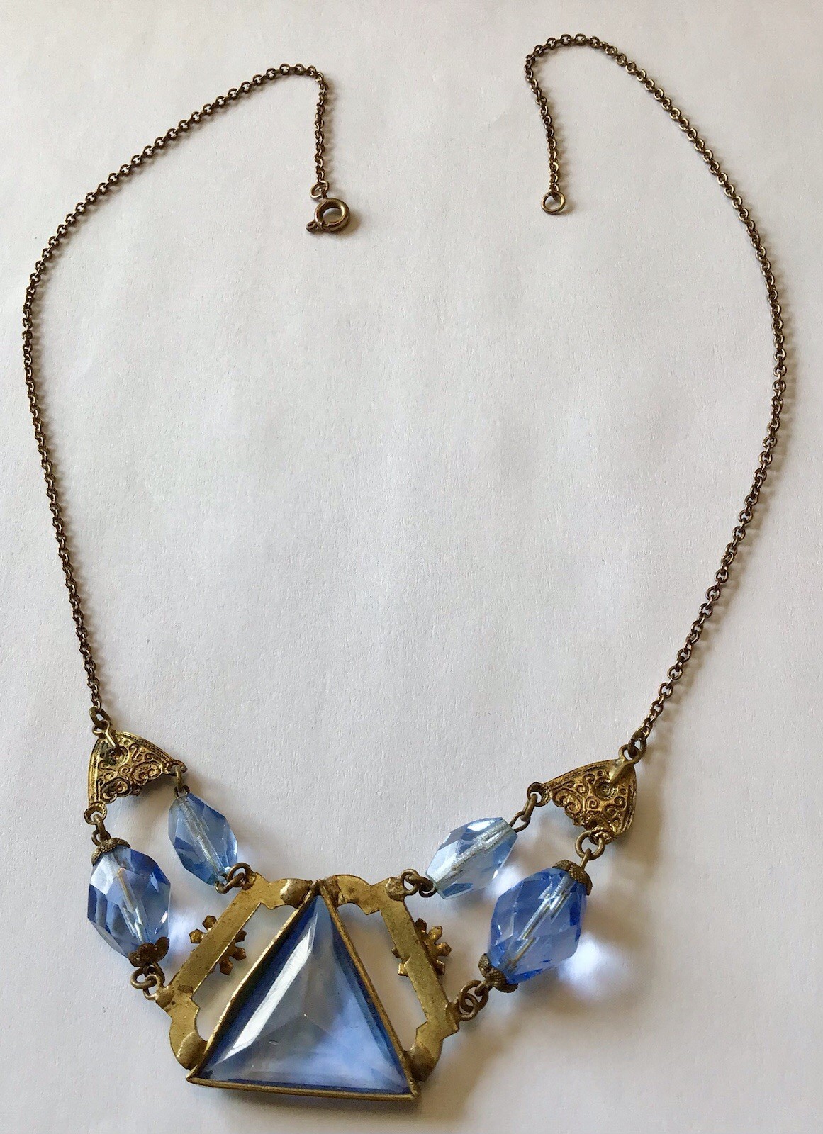 VINTAGE ART DECO BLUE RHINESTONE & BEAD NECKLACE H12