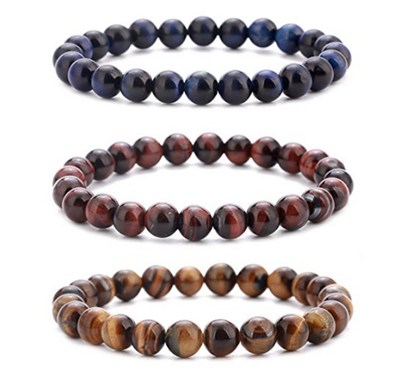 New Men Women 8mm Lava Rock Chakra Beads Elastic Natural Stone Agate Bracelets