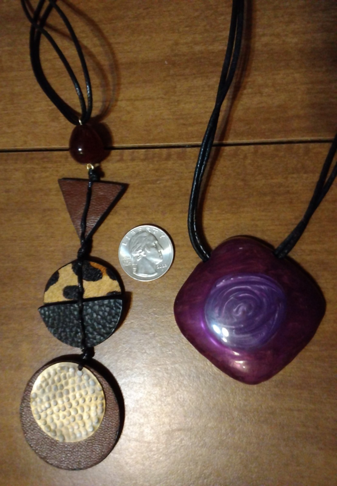 Chico’s LOT Pendant Necklace Cord enamel Leather 2 Diff Length Size Type Adjust