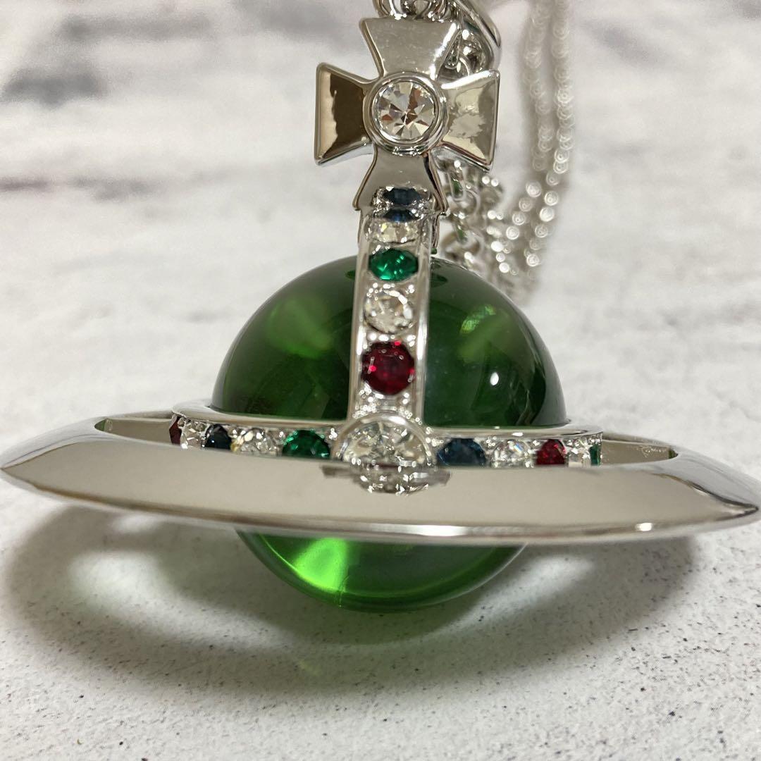 Vivienne Westwood Necklace Medium Orb Silver x Green Top 6.5cm C:80cm w/drawstri