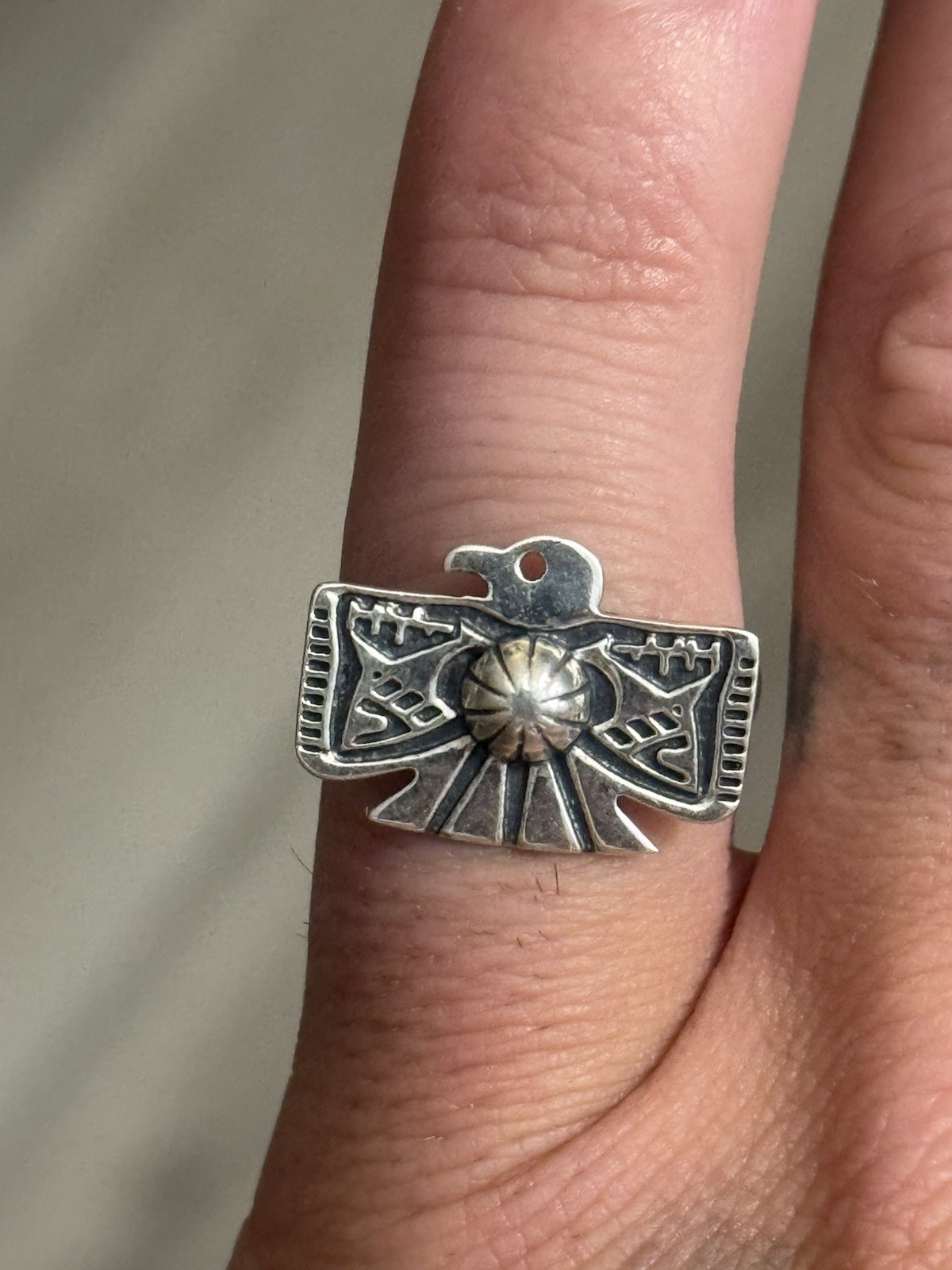 STERLING SILVER STAMPED THUNDERBIRD CONCHO SHOT BAND RING Sz 6,9,or 10 .925